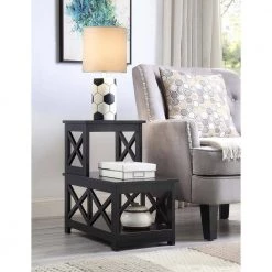 Oxford 23.75 in. Black 2-Step Chairside End Table by Convenience Concepts -Cheap Convenience Concepts Store black convenience concepts end side tables s20 345 1f 1000