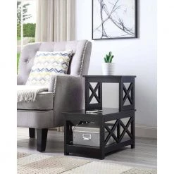 Oxford 23.75 in. Black 2-Step Chairside End Table by Convenience Concepts -Cheap Convenience Concepts Store black convenience concepts end side tables s20 345 4f 1000