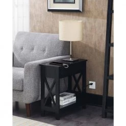 Oxford 11.25 in. Black Standard Height Rectangular Wood Top End Table with Flip Top and Charging Station by Convenience Concepts -Cheap Convenience Concepts Store black convenience concepts end side tables s25 131 31 1000