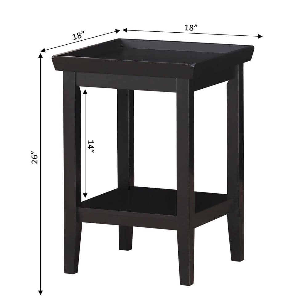 Ledgewood 18 in. Black 26 in. Square Wood End Table with Shelf by Convenience Concepts 6 Ledgewood 18 in. Black 26 in. Square Wood End Table with Shelf by Convenience Concepts - Image 4