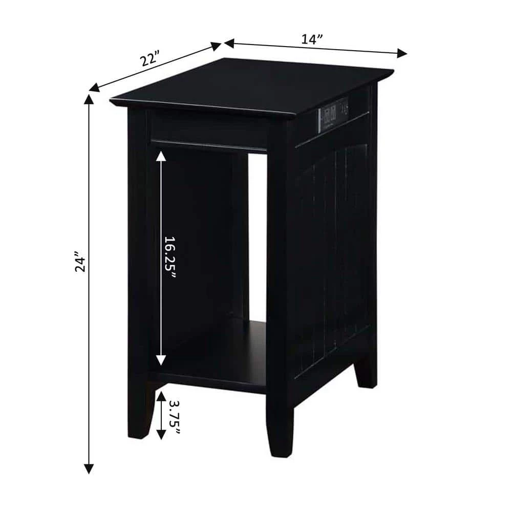 Edison 14 in. Black Standard Rectangle Wood End Table with Charging Station and Shelf by Convenience Concepts 5 Edison 14 in. Black Standard Rectangle Wood End Table with Charging Station and Shelf by Convenience Concepts - Image 3