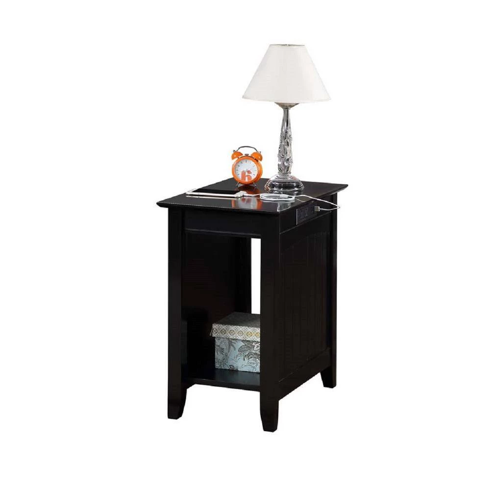 Edison 14 in. Black Standard Rectangle Wood End Table with Charging Station and Shelf by Convenience Concepts 4 Edison 14 in. Black Standard Rectangle Wood End Table with Charging Station and Shelf by Convenience Concepts - Image 2