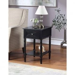 Country Oxford 16 in. Black Tall Rectangle Wood End Table with 1-Drawer, Charging Station and Shelf by Convenience Concepts -Cheap Convenience Concepts Store black convenience concepts end side tables v2 198 31 1000