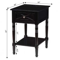 Country Oxford 16 in. Black Tall Rectangle Wood End Table with 1-Drawer, Charging Station and Shelf by Convenience Concepts -Cheap Convenience Concepts Store black convenience concepts end side tables v2 198 c3 1000