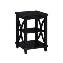 Florence 16 in. Black Standard Square End Table with Shelves by Convenience Concepts