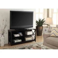 Oxford 16 in. Black Wood TV Stand Fits TVs Up to 46 in. with Cable Management by Convenience Concepts -Cheap Convenience Concepts Store black convenience concepts tv stands 203055bl 31 1000