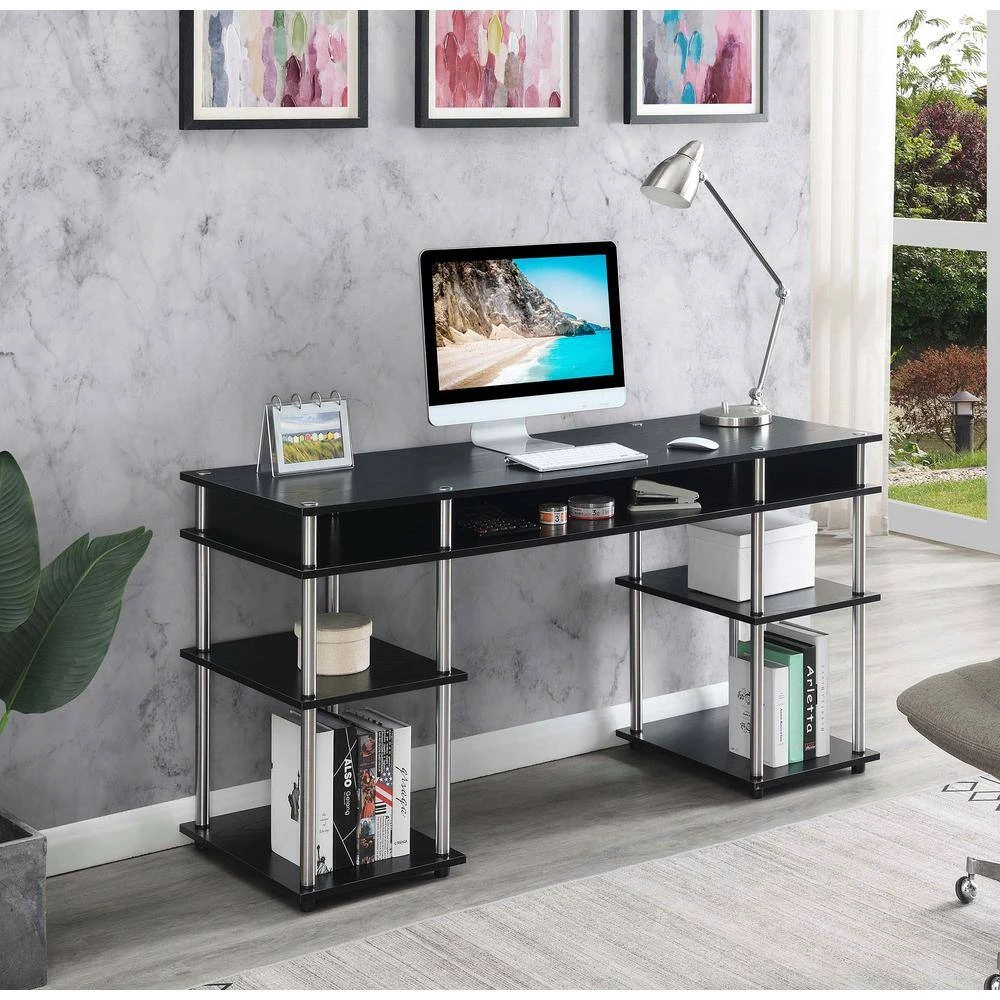 Designs2Go 59 in. Rectangle Black Particle Board Writing Desk with Shelves and Tool Assembly by Convenience Concepts 7 Designs2Go 59 in. Rectangle Black Particle Board Writing Desk with Shelves and Tool Assembly by Convenience Concepts - Image 5