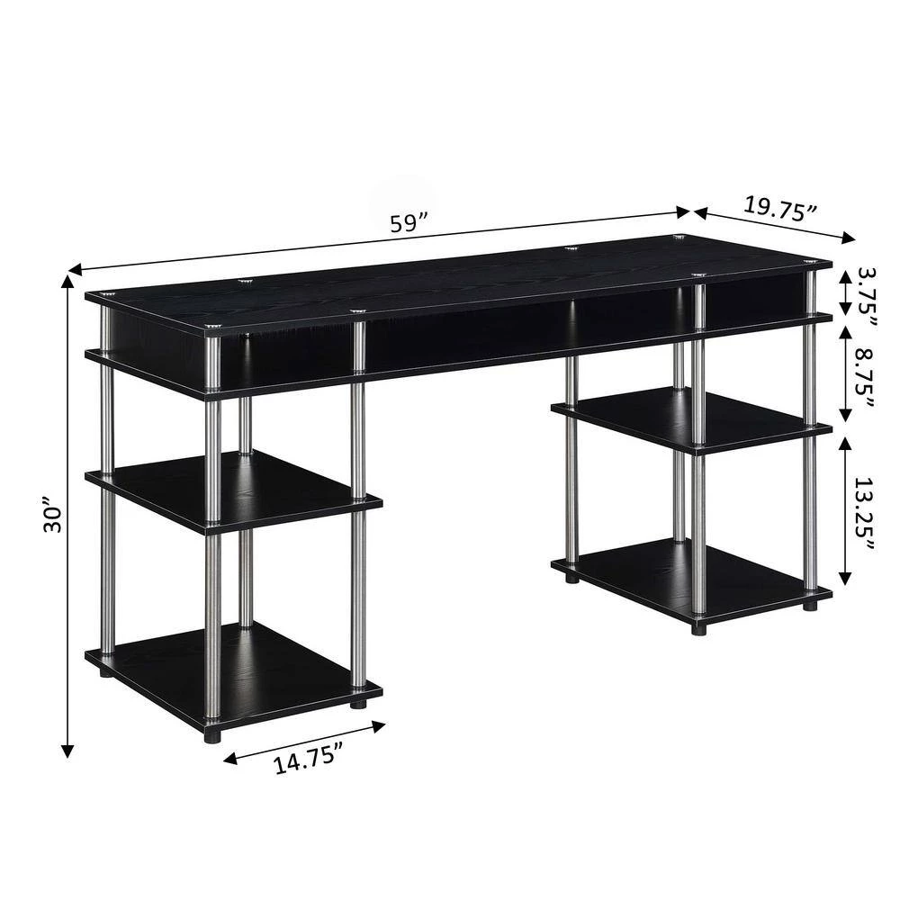 Designs2Go 59 in. Rectangle Black Particle Board Writing Desk with Shelves and Tool Assembly by Convenience Concepts 6 Designs2Go 59 in. Rectangle Black Particle Board Writing Desk with Shelves and Tool Assembly by Convenience Concepts - Image 4