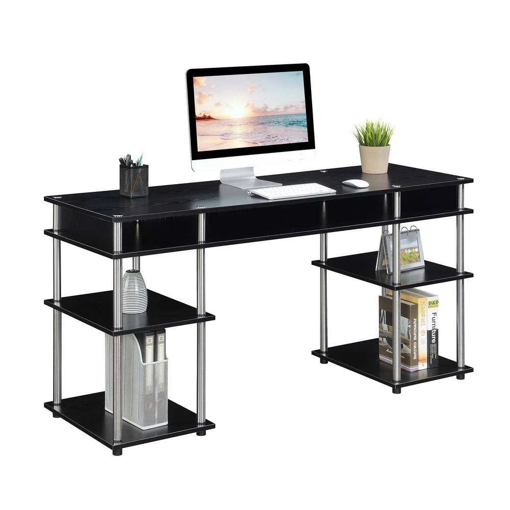 Designs2Go 59 in. Rectangle Black Particle Board Writing Desk with Shelves and Tool Assembly by Convenience Concepts 4 Designs2Go 59 in. Rectangle Black Particle Board Writing Desk with Shelves and Tool Assembly by Convenience Concepts - Image 2