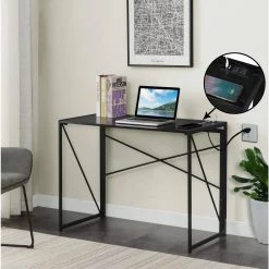 Xtra 39.5 in. Rectangular Black Particle Board/Metal Foldable Writing Desk with Charging Station by Convenience Concepts 19 Xtra 39.5 in. Rectangular Black Particle Board/Metal Foldable Writing Desk with Charging Station by Convenience Concepts -Cheap Convenience Concepts Store black convenience concepts writing desks r7 136 31 1000