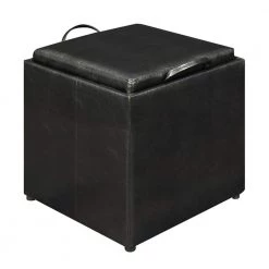Designs4Comfort Park Avenue Black Faux Leather Storage Ottoman with Stool and Reversible Tray by Convenience Concepts