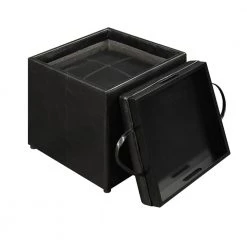 Designs4Comfort Park Avenue Black Faux Leather Storage Ottoman with Stool and Reversible Tray by Convenience Concepts -Cheap Convenience Concepts Store black faux leather convenience concepts ottomans r8 111 77 1000