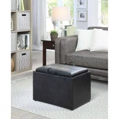 Designs4Comfort Black Faux Leather Storage Ottoman with Reversible Tray by Convenience Concepts -Cheap Convenience Concepts Store black faux leather convenience concepts ottomans r8 163 31 1000