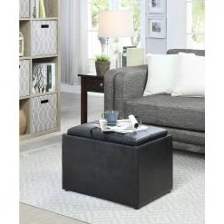 Designs4Comfort Black Faux Leather Storage Ottoman with Reversible Tray by Convenience Concepts -Cheap Convenience Concepts Store black faux leather convenience concepts ottomans r8 163 44 1000