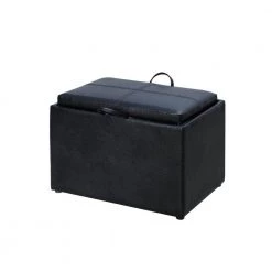 Designs4Comfort Black Faux Leather Storage Ottoman with Reversible Tray by Convenience Concepts