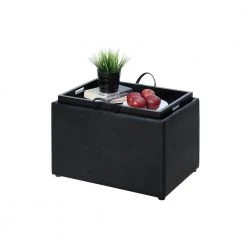 Designs4Comfort Black Faux Leather Storage Ottoman with Reversible Tray by Convenience Concepts -Cheap Convenience Concepts Store black faux leather convenience concepts ottomans r8 163 c3 1000