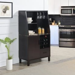 Newport Black Faux Marble/Espresso Wine Storage Bar with Drawer and Cabinet by Convenience Concepts -Cheap Convenience Concepts Store black faux marble espresso convenience concepts bar cabinets u14 204 31 1000