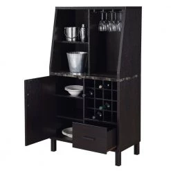 Newport Black Faux Marble/Espresso Wine Storage Bar with Drawer and Cabinet by Convenience Concepts -Cheap Convenience Concepts Store black faux marble espresso convenience concepts bar cabinets u14 204 c3 1000
