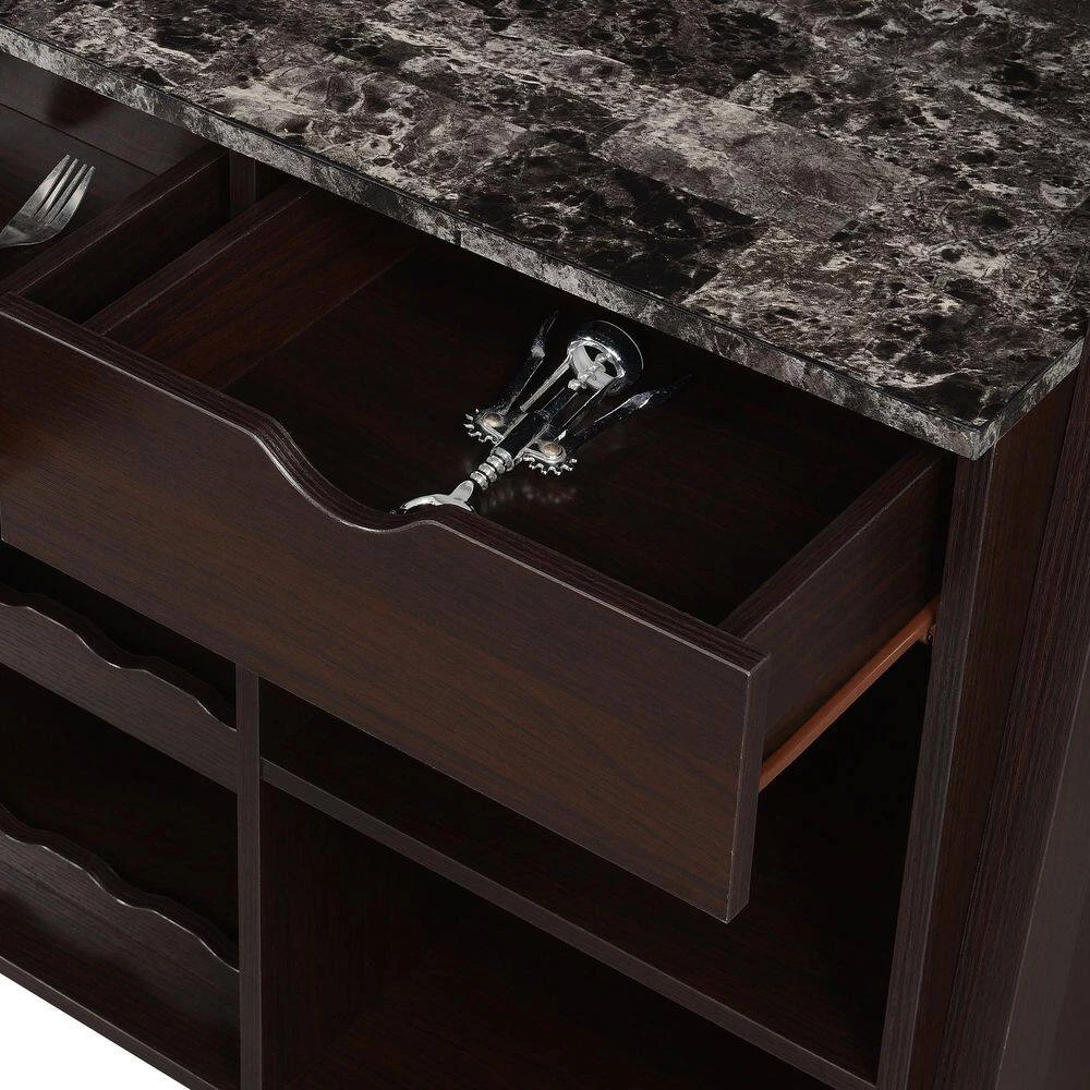 Uptown Black Faux Marble/Espresso 2 Drawer Wine Storage Bar with Shelves by Convenience Concepts 7 Uptown Black Faux Marble/Espresso 2 Drawer Wine Storage Bar with Shelves by Convenience Concepts - Image 5