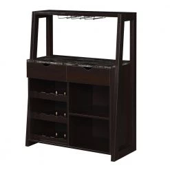 Uptown Black Faux Marble/Espresso 2 Drawer Wine Storage Bar with Shelves by Convenience Concepts