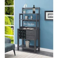 Newport Black Faux Marble/Weathered Grey Wine Storage Bar with wine rack and shelves by Convenience Concepts -Cheap Convenience Concepts Store black faux marble weathered gray convenience concepts bar cabinets u14 222 31 1000