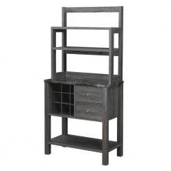 Newport Black Faux Marble/Weathered Grey Wine Storage Bar with wine rack and shelves by Convenience Concepts