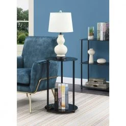 Designs2Go Classic 15.75 in. W x 24 in. H Black Glass Round Glass End Table with 2-Tiers by Convenience Concepts -Cheap Convenience Concepts Store black glass convenience concepts end side tables r2 242 31 1000