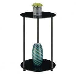 Designs2Go Classic 15.75 in. W x 24 in. H Black Glass Round Glass End Table with 2-Tiers by Convenience Concepts -Cheap Convenience Concepts Store black glass convenience concepts end side tables r2 242 e1 1000