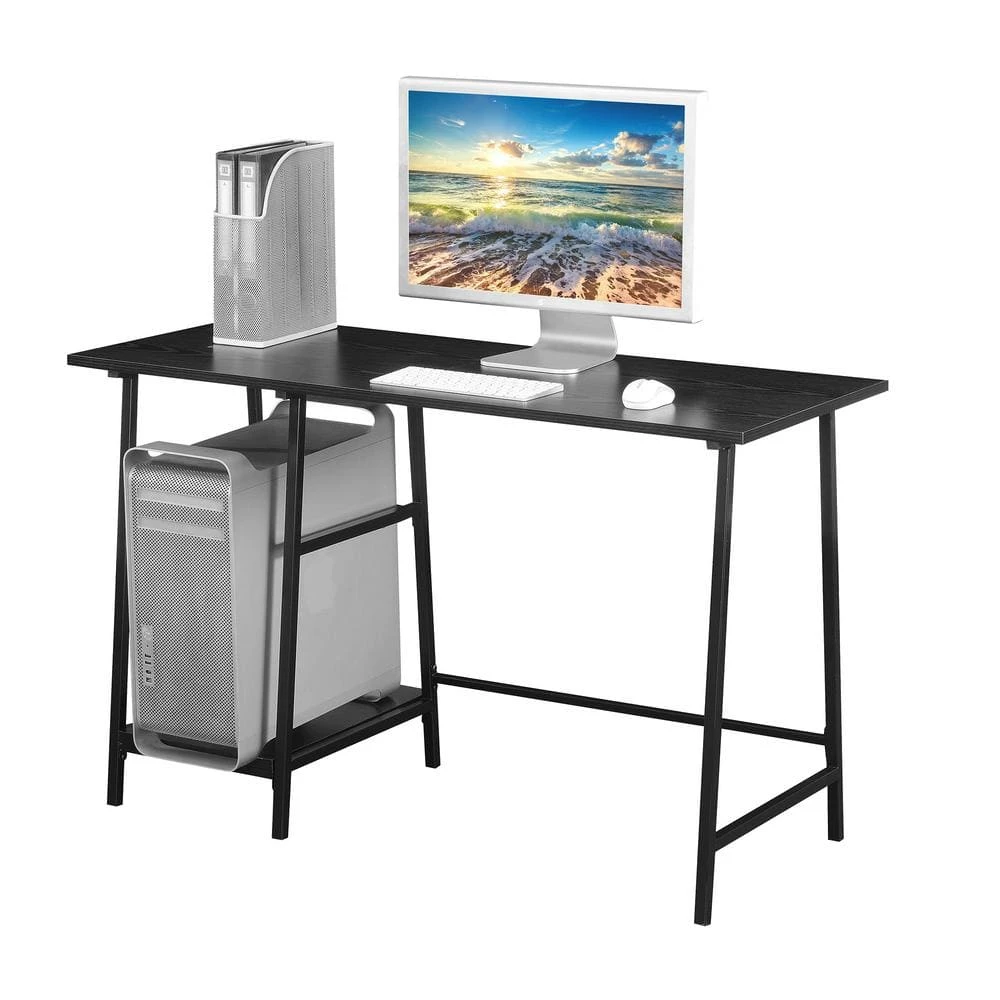 Designs2Go 47 in. Rectangle Black Wood and Metal Writing Desk with Trestle Shelves by Convenience Concepts 4 Designs2Go 47 in. Rectangle Black Wood and Metal Writing Desk with Trestle Shelves by Convenience Concepts - Image 2