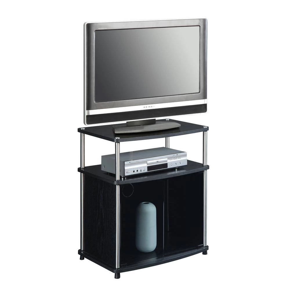 Designs2Go 24 in. Black Wood Grain Particle Board TV Stand Fits TVs Up to 25 in. with Storage Doors by Convenience Concepts 4 Designs2Go 24 in. Black Wood Grain Particle Board TV Stand Fits TVs Up to 25 in. with Storage Doors by Convenience Concepts - Image 2