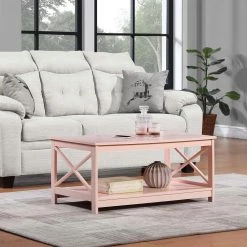 Oxford 39.5 in. Blush Pink Standard Rectangle MDF Top Coffee Table with Shelf by Convenience Concepts -Cheap Convenience Concepts Store blush pink convenience concepts coffee tables s20 457 31 1000