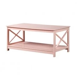 Oxford 39.5 in. Blush Pink Standard Rectangle MDF Top Coffee Table with Shelf by Convenience Concepts