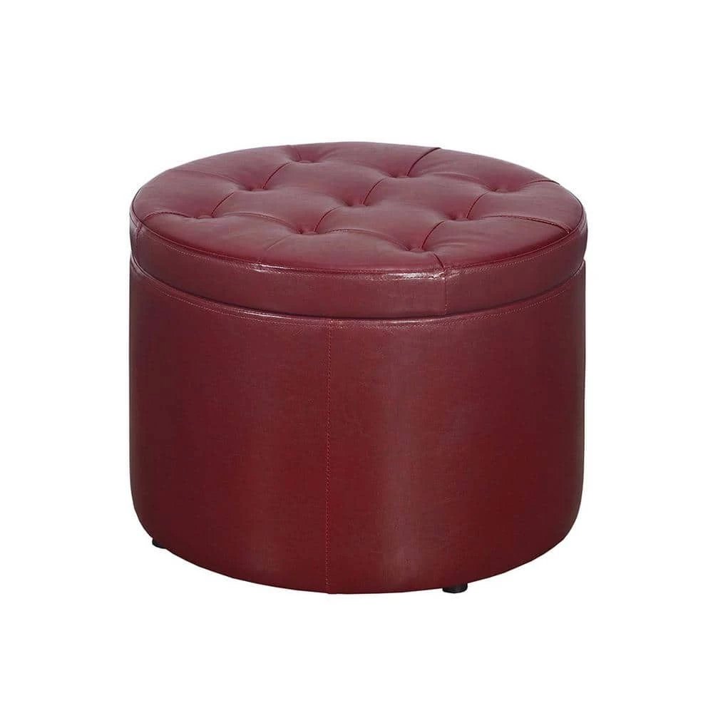Designs4Comfort Burgundy Faux Leather Round Shoe Storage Ottoman by Convenience Concepts 3 Designs4Comfort Burgundy Faux Leather Round Shoe Storage Ottoman by Convenience Concepts