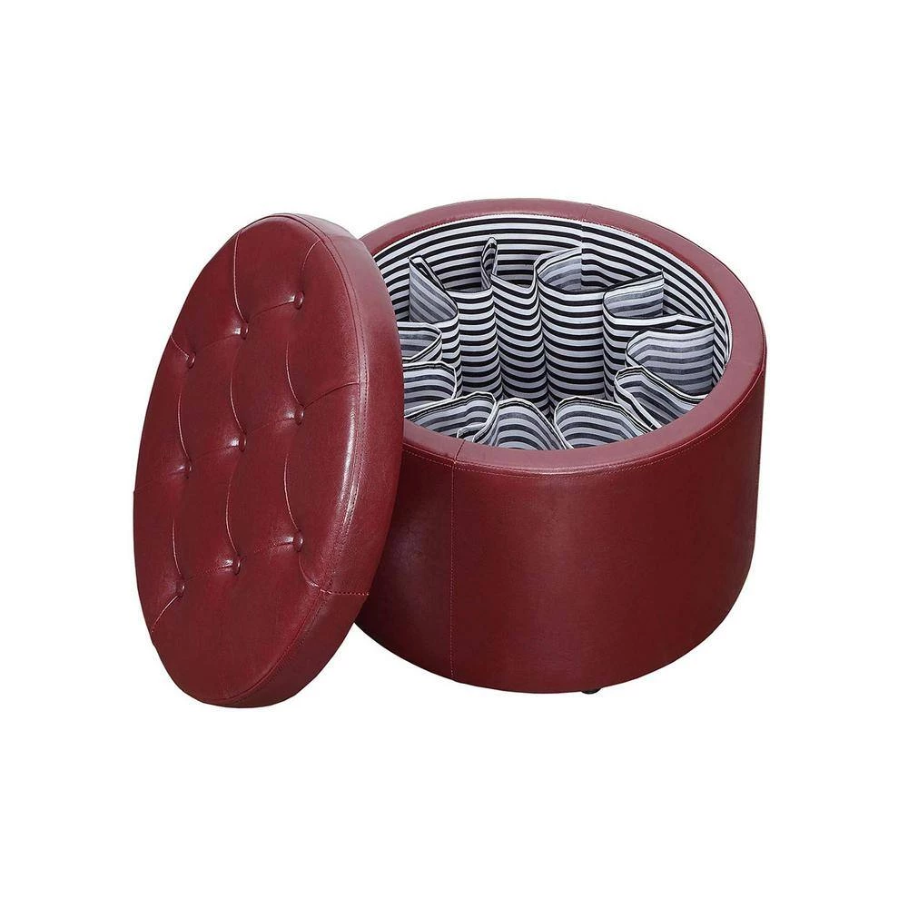 Designs4Comfort Burgundy Faux Leather Round Shoe Storage Ottoman by Convenience Concepts 6 Designs4Comfort Burgundy Faux Leather Round Shoe Storage Ottoman by Convenience Concepts - Image 4
