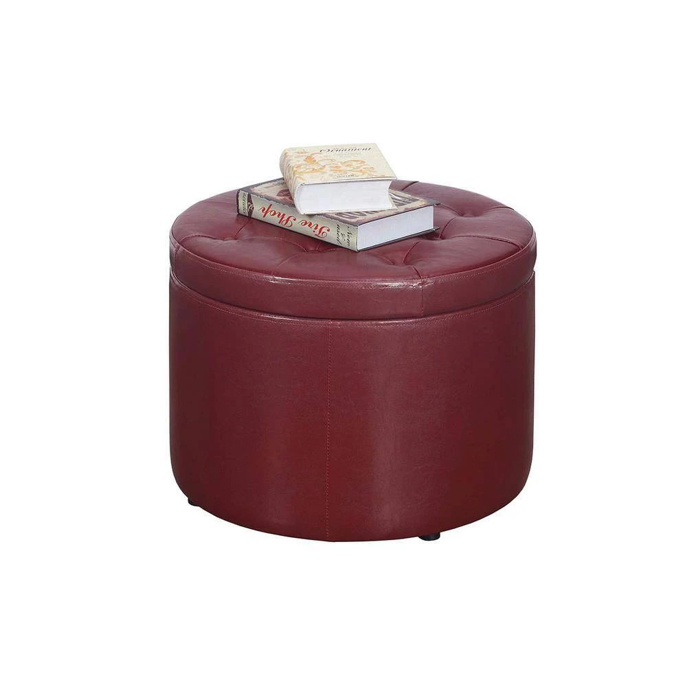 Designs4Comfort Burgundy Faux Leather Round Shoe Storage Ottoman by Convenience Concepts 4 Designs4Comfort Burgundy Faux Leather Round Shoe Storage Ottoman by Convenience Concepts - Image 2