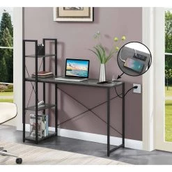 Designs2Go 44 in. Rectangle Charcoal Gray/Black Particle Board Writing Desk with Charging Station and Shelves by Convenience Concepts -Cheap Convenience Concepts Store charcoal gray black convenience concepts writing desks r4 0560 31 1000