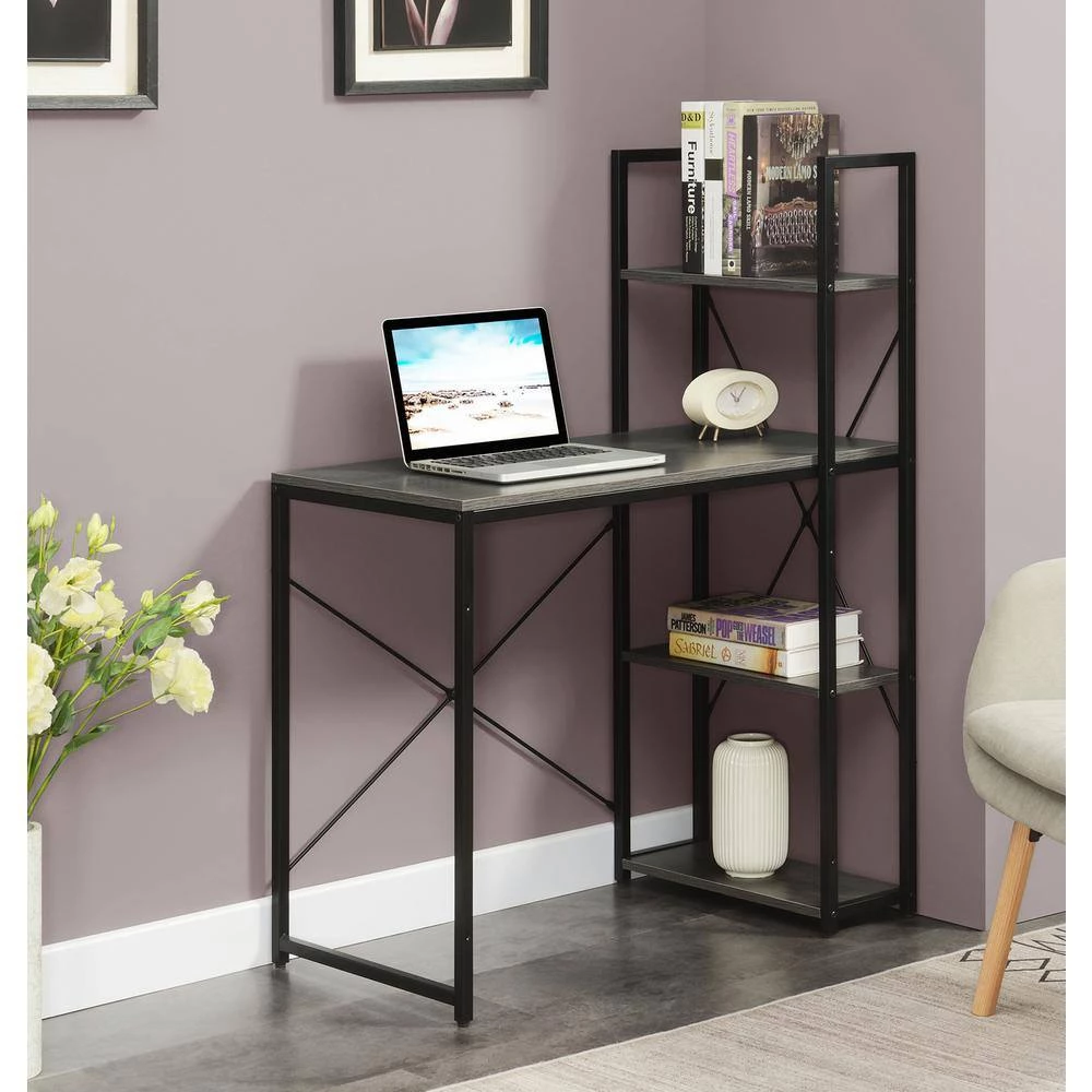 Designs2Go 36 in. Rectangle Charcoal Gray/Black Particle Board Workstation Writing Desk with Shelves by Convenience Concepts 7 Designs2Go 36 in. Rectangle Charcoal Gray/Black Particle Board Workstation Writing Desk with Shelves by Convenience Concepts - Image 5