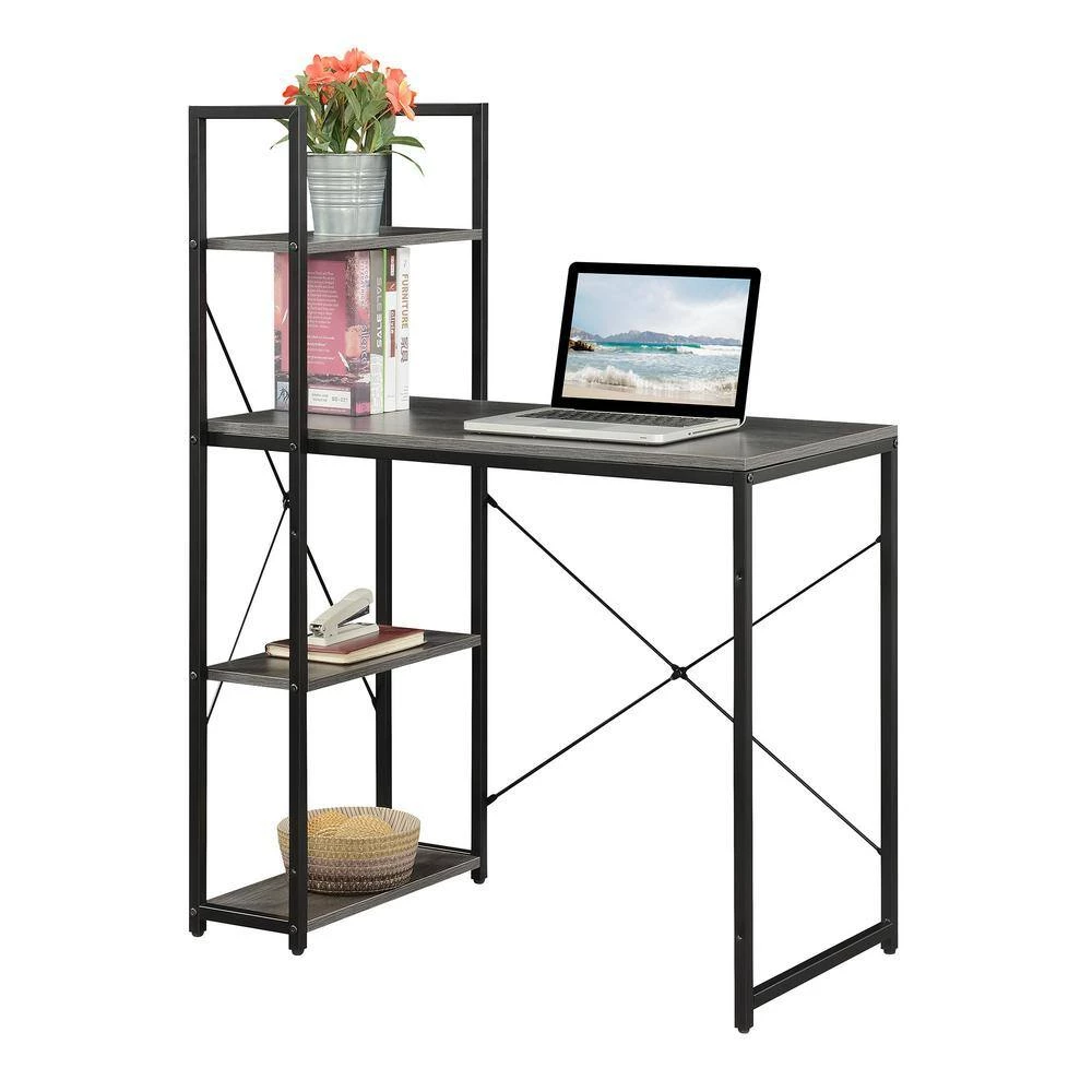 Designs2Go 36 in. Rectangle Charcoal Gray/Black Particle Board Workstation Writing Desk with Shelves by Convenience Concepts 4 Designs2Go 36 in. Rectangle Charcoal Gray/Black Particle Board Workstation Writing Desk with Shelves by Convenience Concepts - Image 2