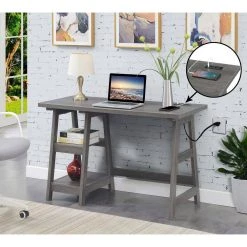 Designs2Go 47 in. Rectangular Charcoal Gray MDF Writing Desk with Charging Station by Convenience Concepts -Cheap Convenience Concepts Store charcoal gray convenience concepts writing desks r7 128 31 1000