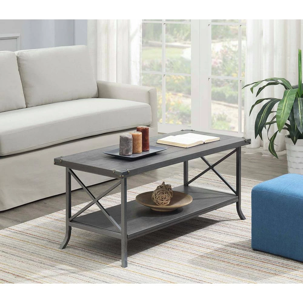 Brookline 42 in. Gray Large Rectangle Wood Coffee Table with Shelf by Convenience Concepts 7 Brookline 42 in. Gray Large Rectangle Wood Coffee Table with Shelf by Convenience Concepts - Image 5