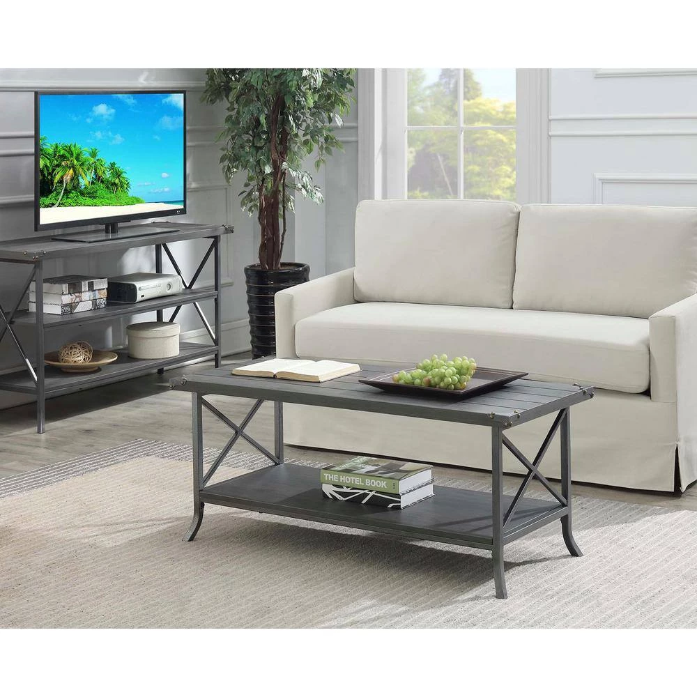 Brookline 42 in. Gray Large Rectangle Wood Coffee Table with Shelf by Convenience Concepts 8 Brookline 42 in. Gray Large Rectangle Wood Coffee Table with Shelf by Convenience Concepts - Image 6