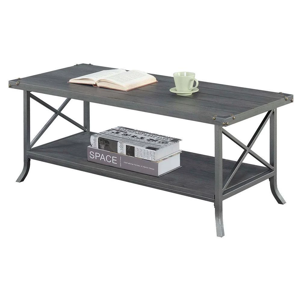 Brookline 42 in. Gray Large Rectangle Wood Coffee Table with Shelf by Convenience Concepts 5 Brookline 42 in. Gray Large Rectangle Wood Coffee Table with Shelf by Convenience Concepts - Image 3