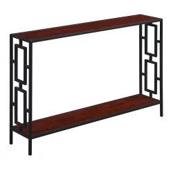 Town Square 47.25 in. Cherry/Black Rectangle Wood Veneer Console Table with Shelf by Convenience Concepts