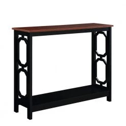 Omega 39.5 in. L x 31.5 in. H Cherry and Black Rectangle Wood Console Table with Bottom Shelf by Convenience Concepts