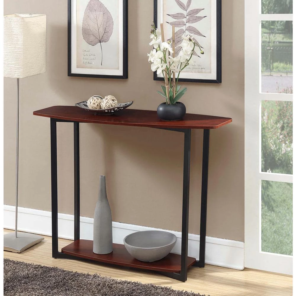 Graystone 48 in. Cherry/Black Frame Standard Rectangle Console Table with Shelves by Convenience Concepts 9 Graystone 48 in. Cherry/Black Frame Standard Rectangle Console Table with Shelves by Convenience Concepts - Image 7
