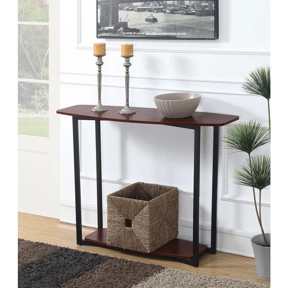 Graystone 48 in. Cherry/Black Frame Standard Rectangle Console Table with Shelves by Convenience Concepts 8 Graystone 48 in. Cherry/Black Frame Standard Rectangle Console Table with Shelves by Convenience Concepts - Image 6