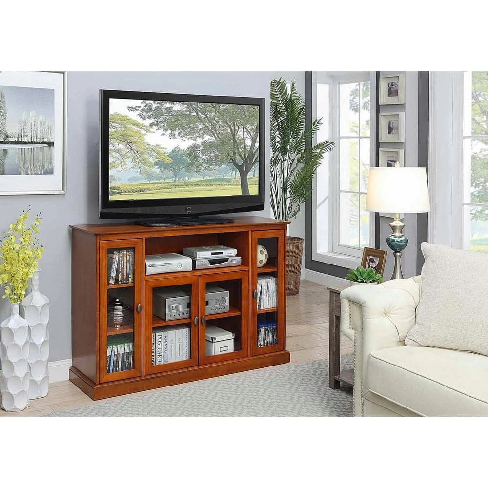 Summit 52 in. Cherry Highboy TV Stand Fits up to 55 in. TV with Storage Cabinets by Convenience Concepts 5 Summit 52 in. Cherry Highboy TV Stand Fits up to 55 in. TV with Storage Cabinets by Convenience Concepts - Image 3