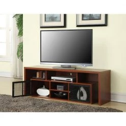 59 in. Cherry and Black Particle Board TV Stand 62 in. with Doors by Convenience Concepts -Cheap Convenience Concepts Store cherry finish with black cabinet doors convenience concepts tv stands 151394ch 31 1000