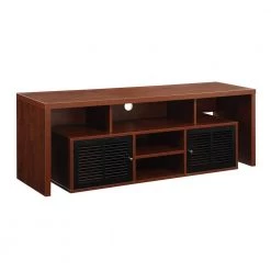 59 in. Cherry and Black Particle Board TV Stand 62 in. with Doors by Convenience Concepts
