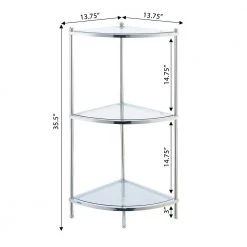 Royal Crest 35.5 in. H Chrome/Glass Metal 3-Shelf Corner Bookcase by Convenience Concepts -Cheap Convenience Concepts Store chrome convenience concepts bookcases bookshelves s11 145 4f 1000